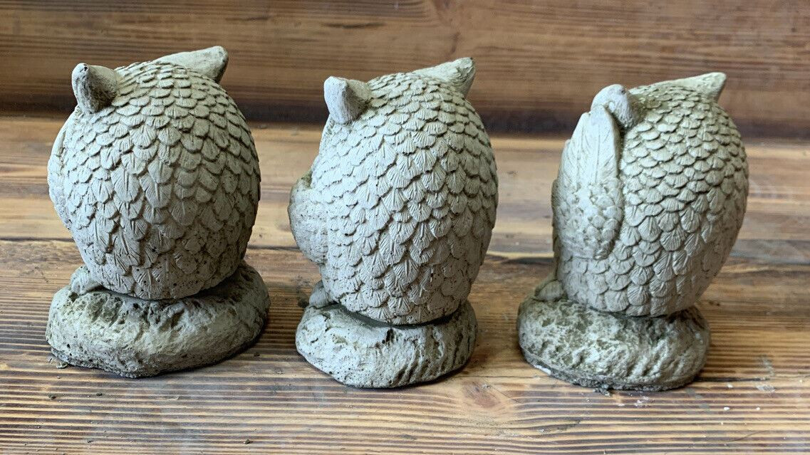 STONE GARDEN SEE HEAR SPEAK NO EVIL OWL CUTE  GIFT ORNAMENT