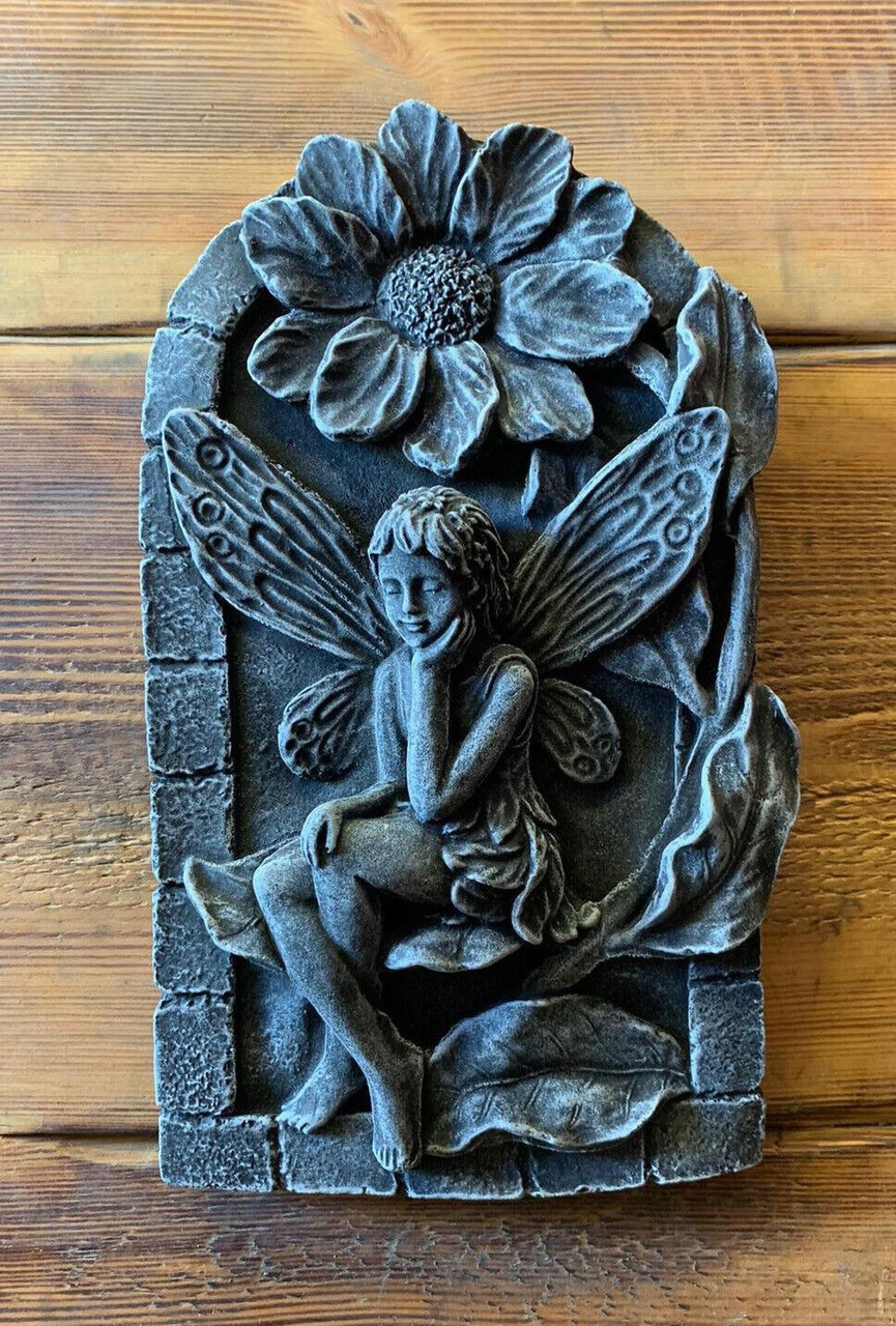 STONE GARDEN DETAILED LILY FAIRY ANGEL WALL HANGING  PLAQUE ORNAMENT