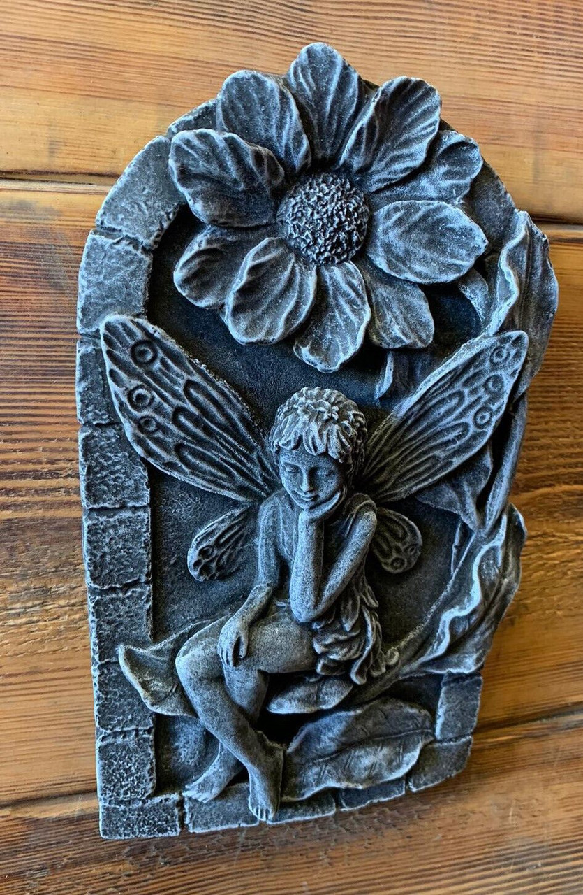 STONE GARDEN DETAILED LILY FAIRY ANGEL WALL HANGING  PLAQUE ORNAMENT