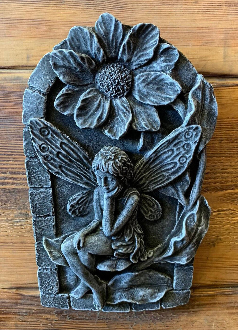 STONE GARDEN DETAILED LILY FAIRY ANGEL WALL HANGING  PLAQUE ORNAMENT