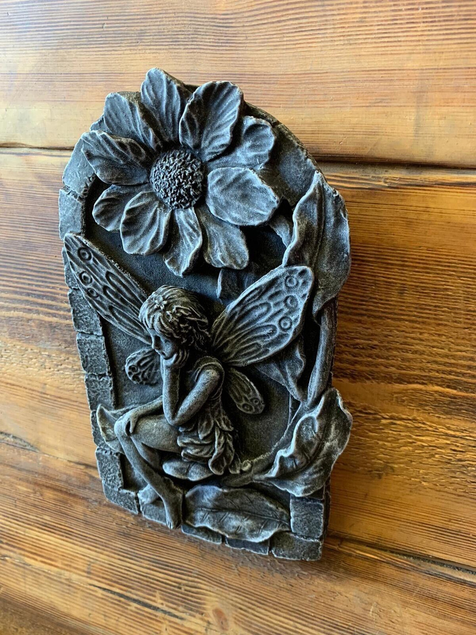 STONE GARDEN DETAILED LILY FAIRY ANGEL WALL HANGING  PLAQUE ORNAMENT