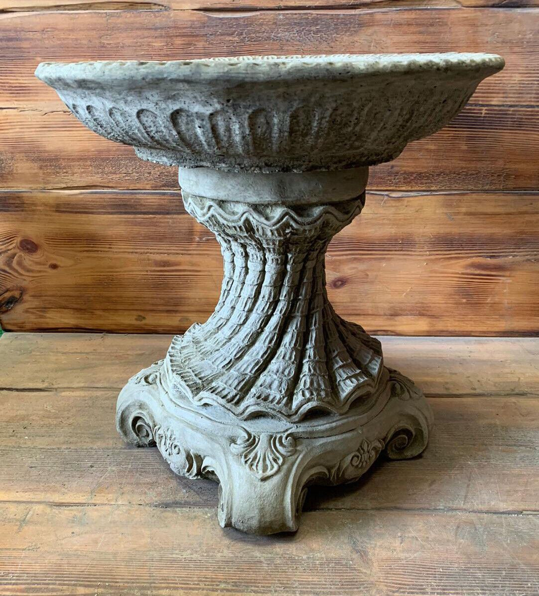 STONE GARDEN LARGE  ART DECO STYLE LEAF VINE DETAILED BIRD BATH  STATUE ORNAMENT