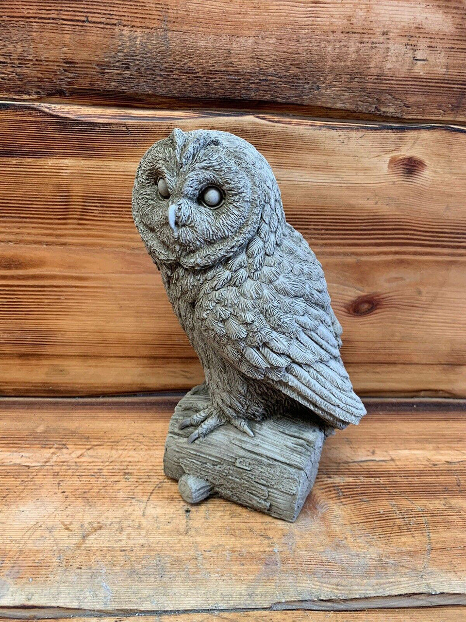 STONE GARDEN OWL ON A LOG GIFT  CONCRETE ORNAMENT