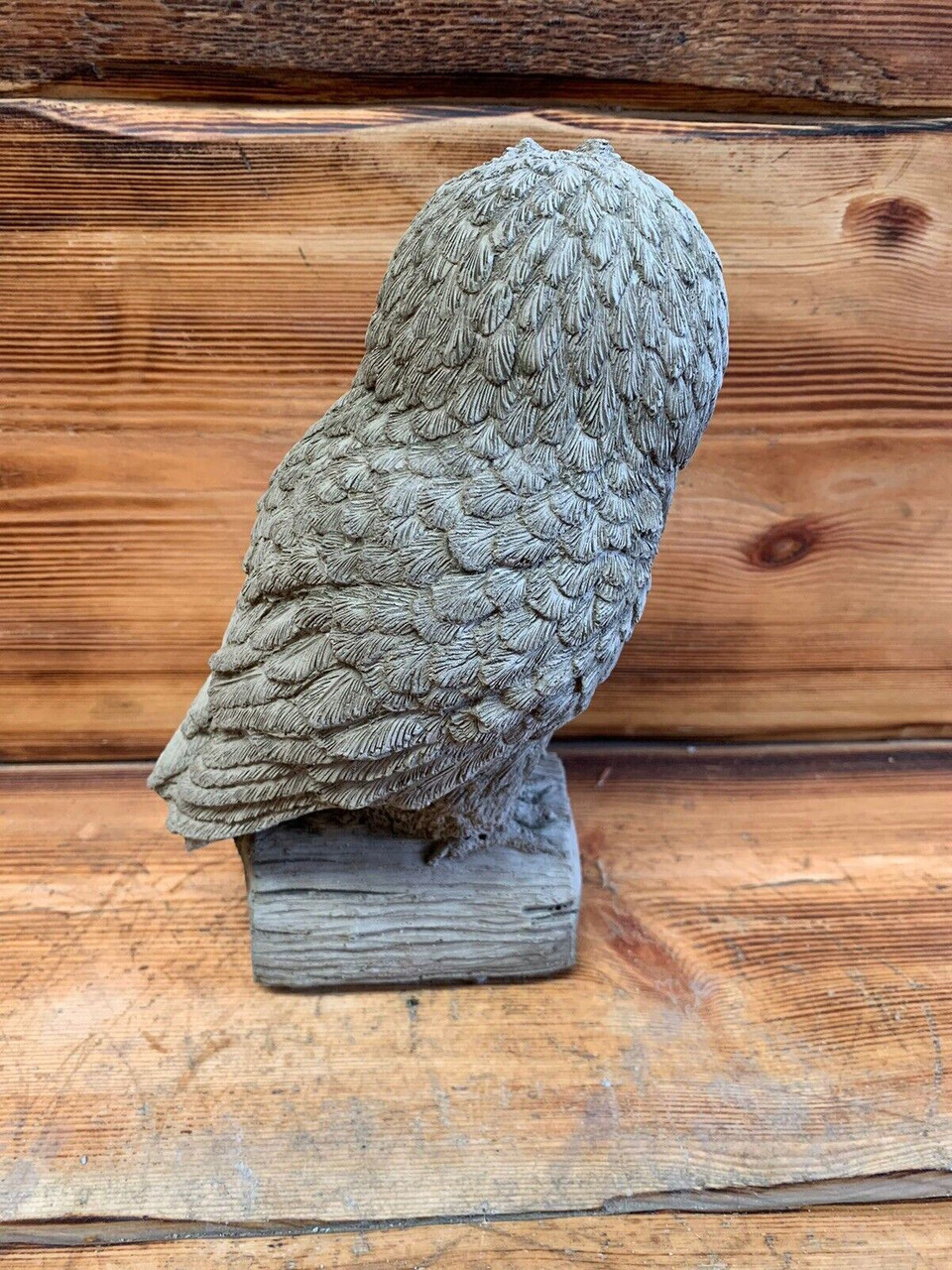 STONE GARDEN OWL ON A LOG GIFT  CONCRETE ORNAMENT