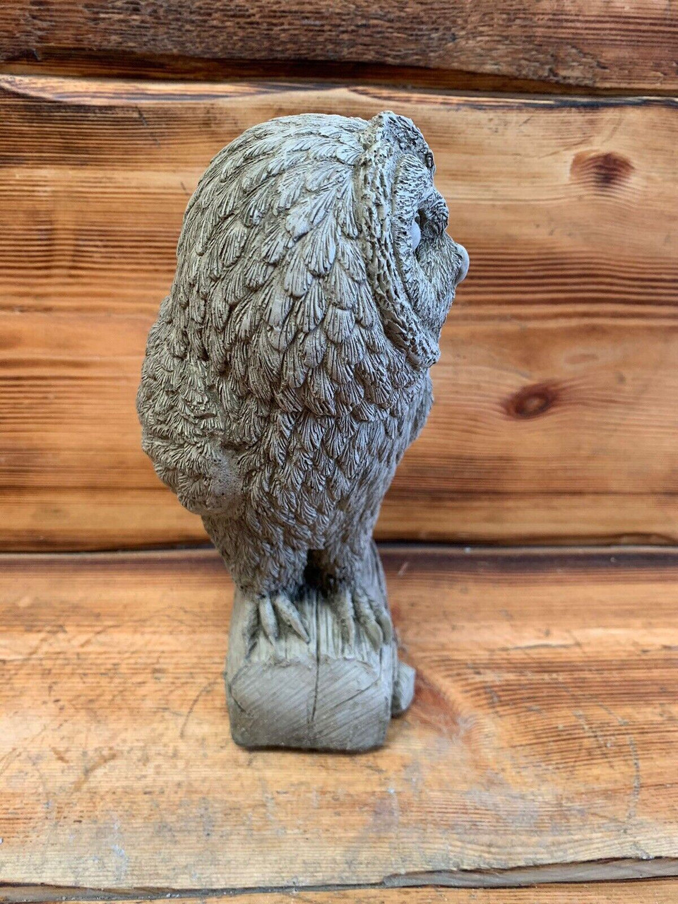 STONE GARDEN OWL ON A LOG GIFT  CONCRETE ORNAMENT