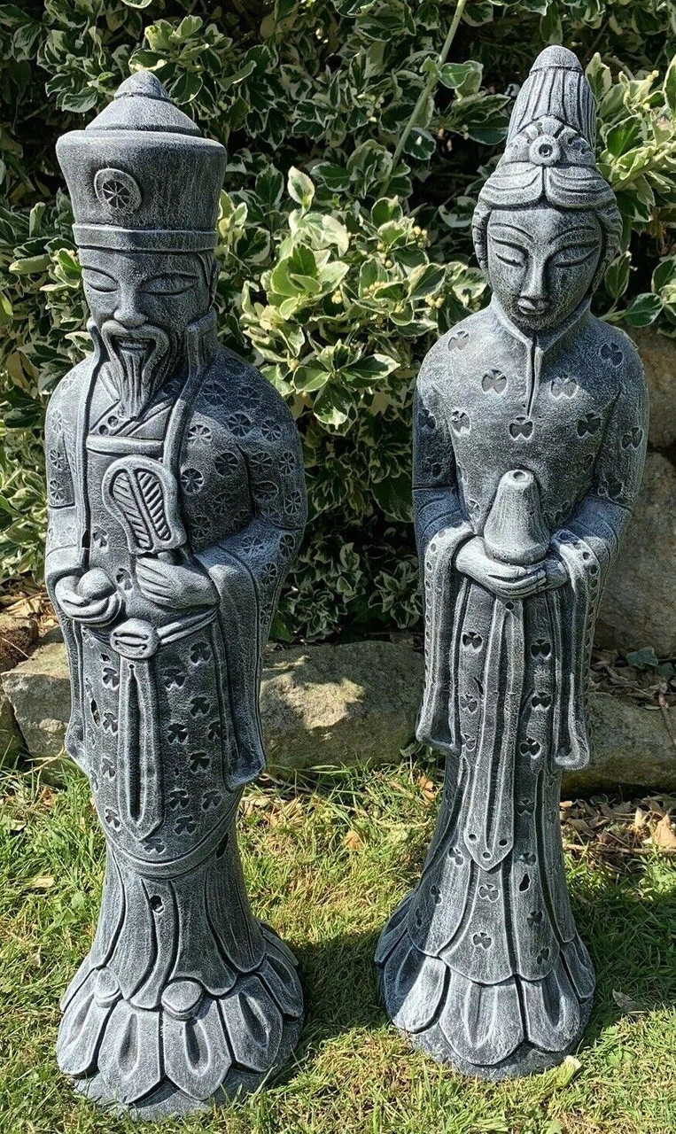 STONE GARDEN PAIR OF AN ORIENTAL JAPANESE CHINESE LARGE  COUPLE ORNAMENT