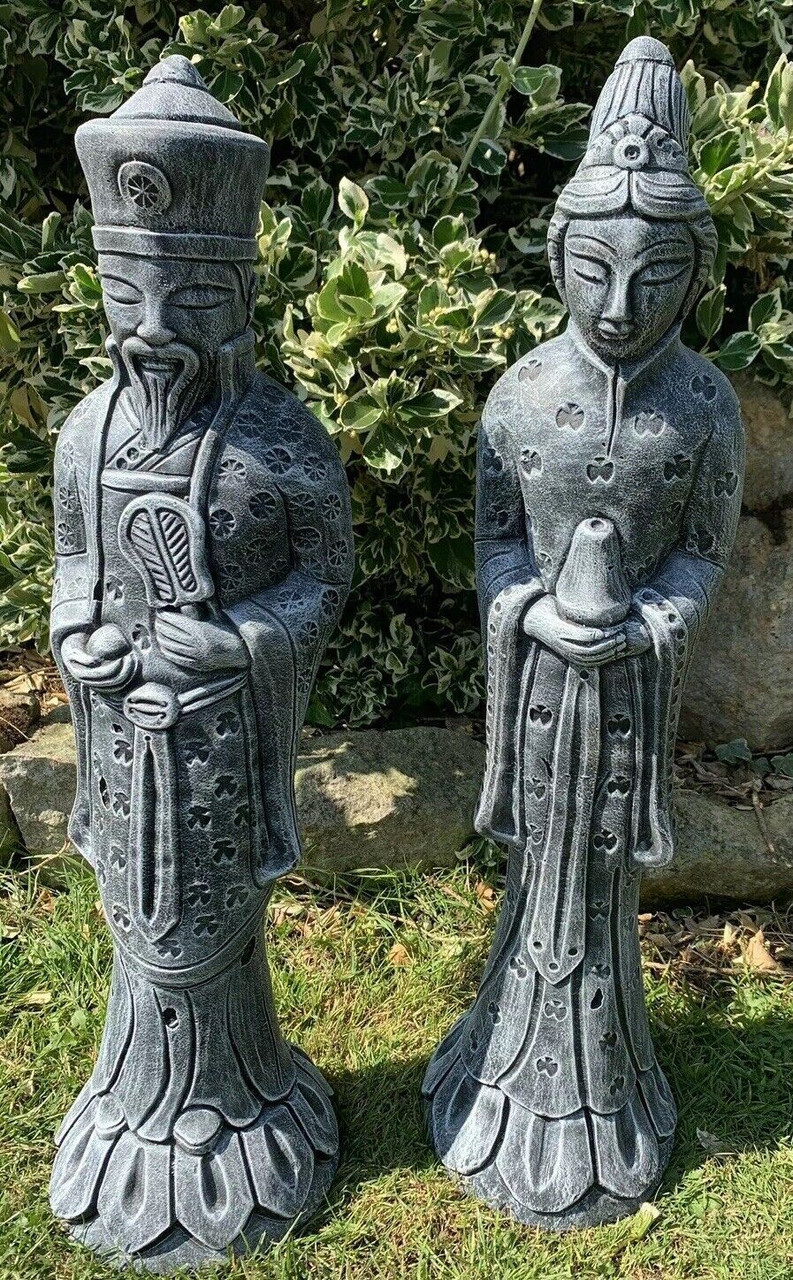 STONE GARDEN PAIR OF AN ORIENTAL JAPANESE CHINESE LARGE  COUPLE ORNAMENT