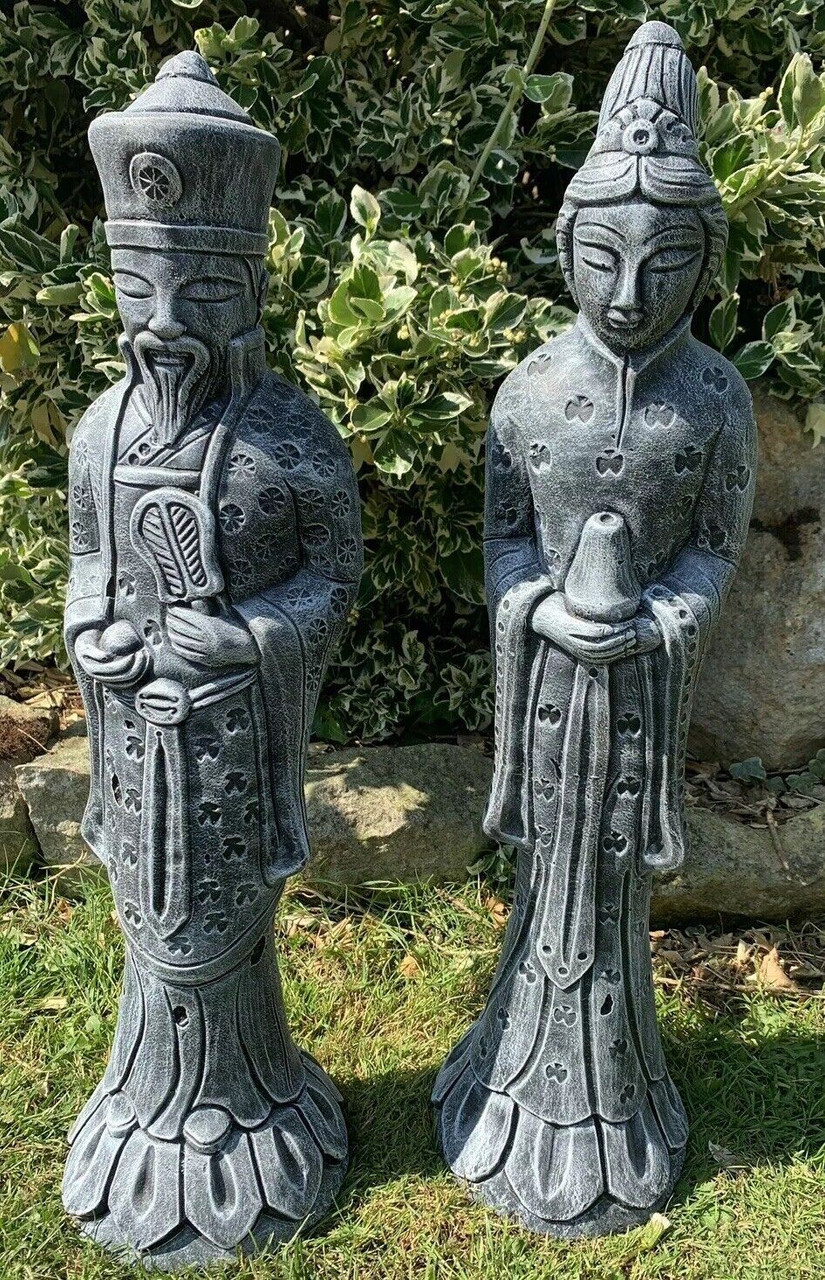 STONE GARDEN PAIR OF AN ORIENTAL JAPANESE CHINESE LARGE  COUPLE ORNAMENT