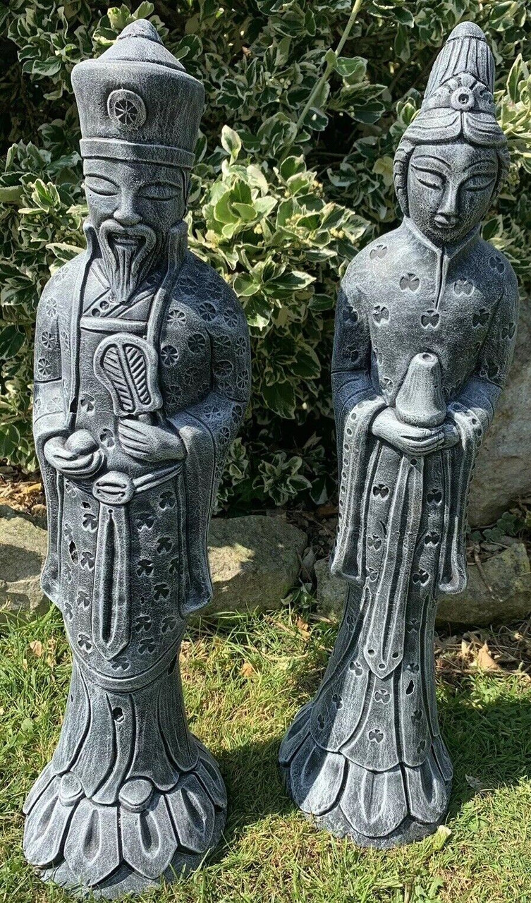 STONE GARDEN PAIR OF AN ORIENTAL JAPANESE CHINESE LARGE  COUPLE ORNAMENT