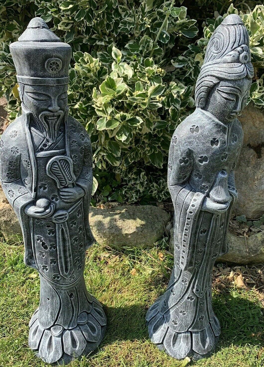 STONE GARDEN PAIR OF AN ORIENTAL JAPANESE CHINESE LARGE  COUPLE ORNAMENT