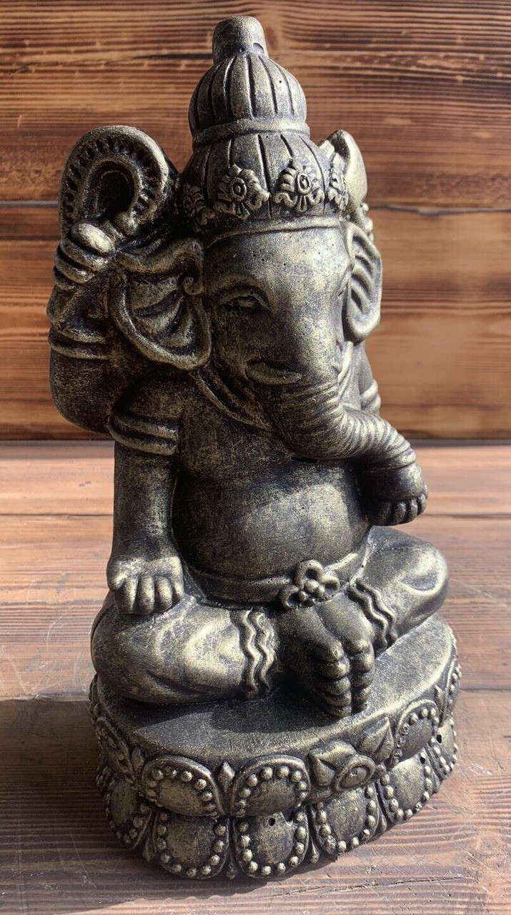 STONE GARDEN GANESH BUDDHA ELEPHANT PRAYING  STATUE ORNAMENT