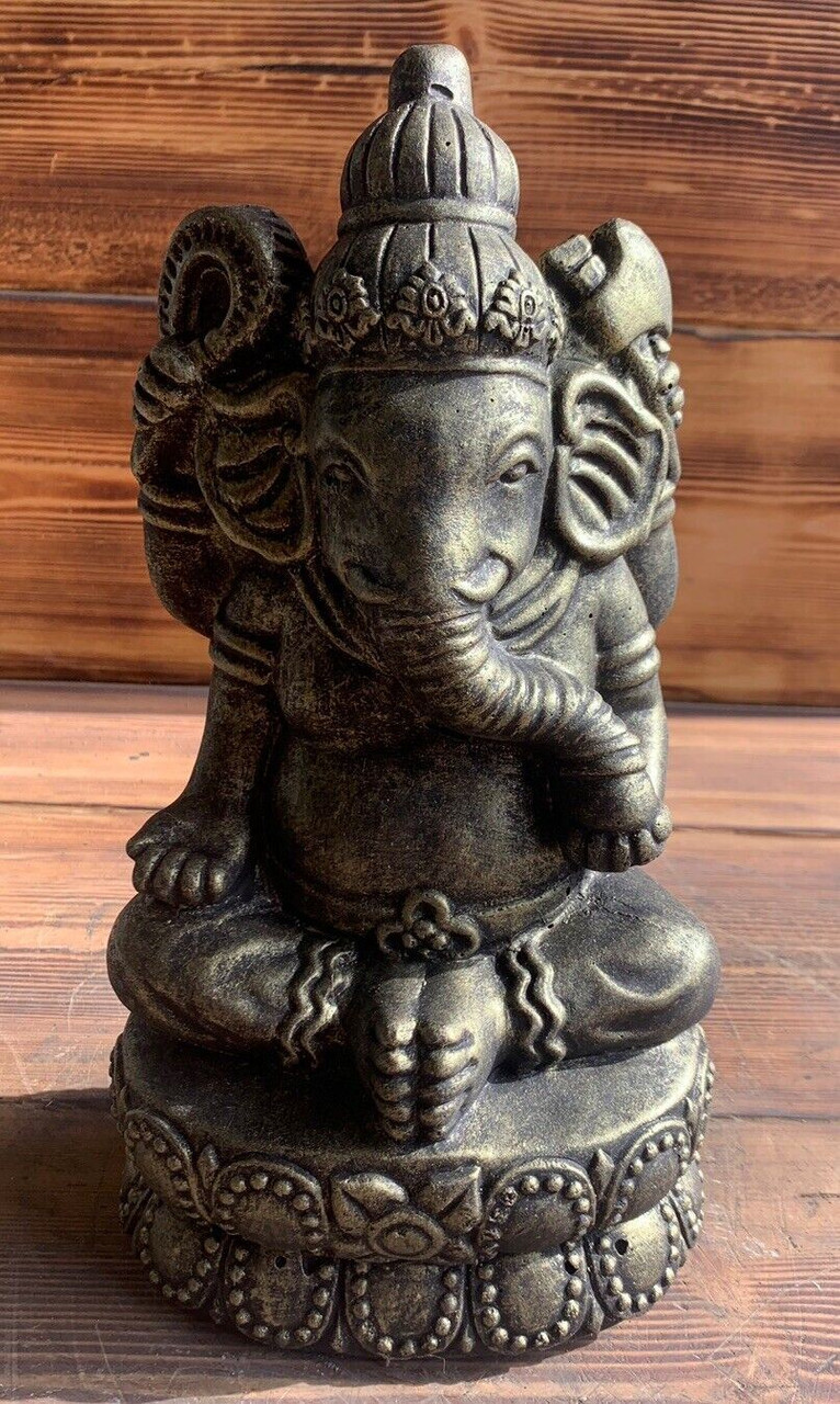 STONE GARDEN GANESH BUDDHA ELEPHANT PRAYING  STATUE ORNAMENT