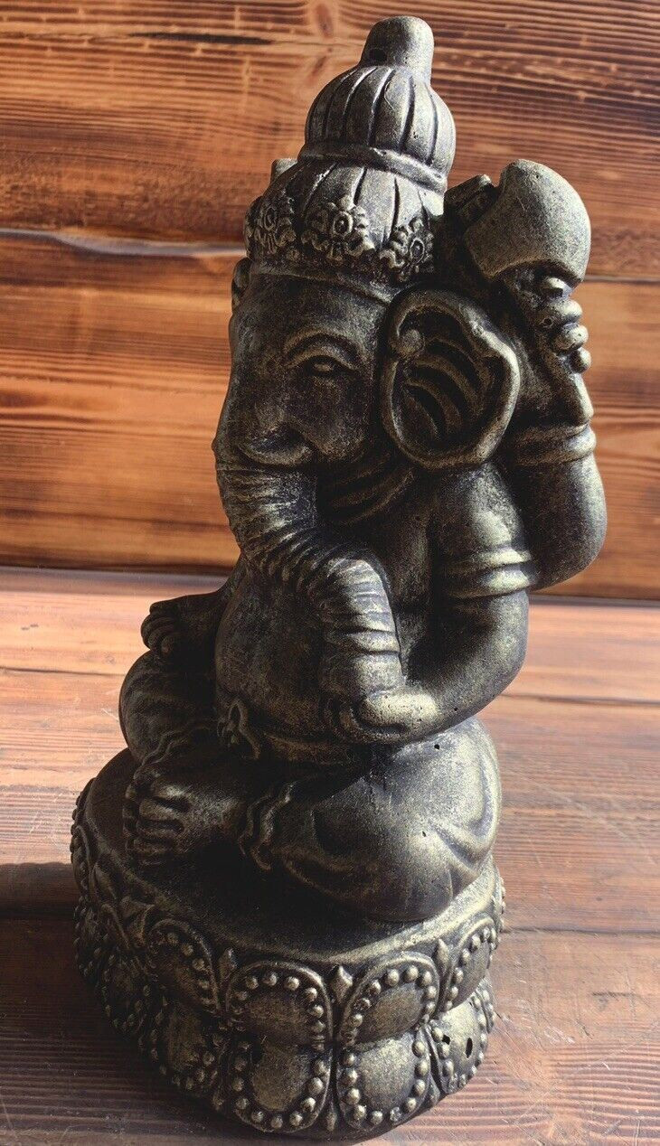 STONE GARDEN GANESH BUDDHA ELEPHANT PRAYING  STATUE ORNAMENT