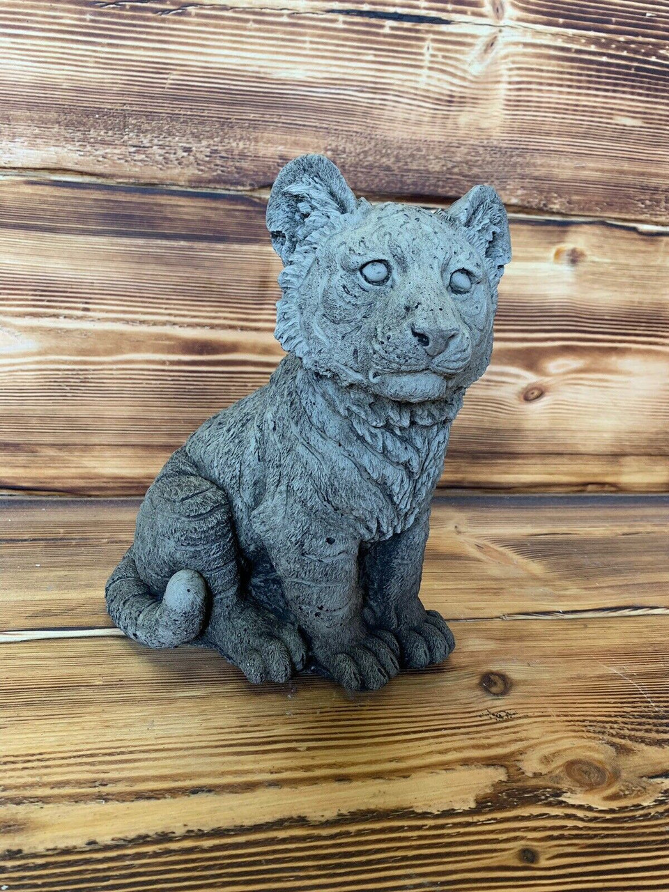 STONE GARDEN DETAILED CUTE SITTING TIGER CUB STATUE ORNAMENT  GIFT CAT