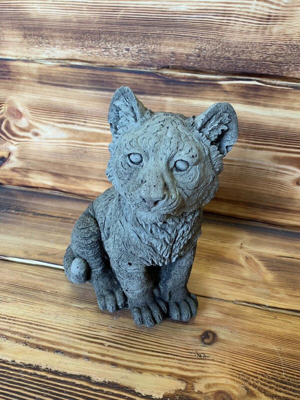 STONE GARDEN DETAILED CUTE SITTING TIGER CUB STATUE ORNAMENT  GIFT CAT