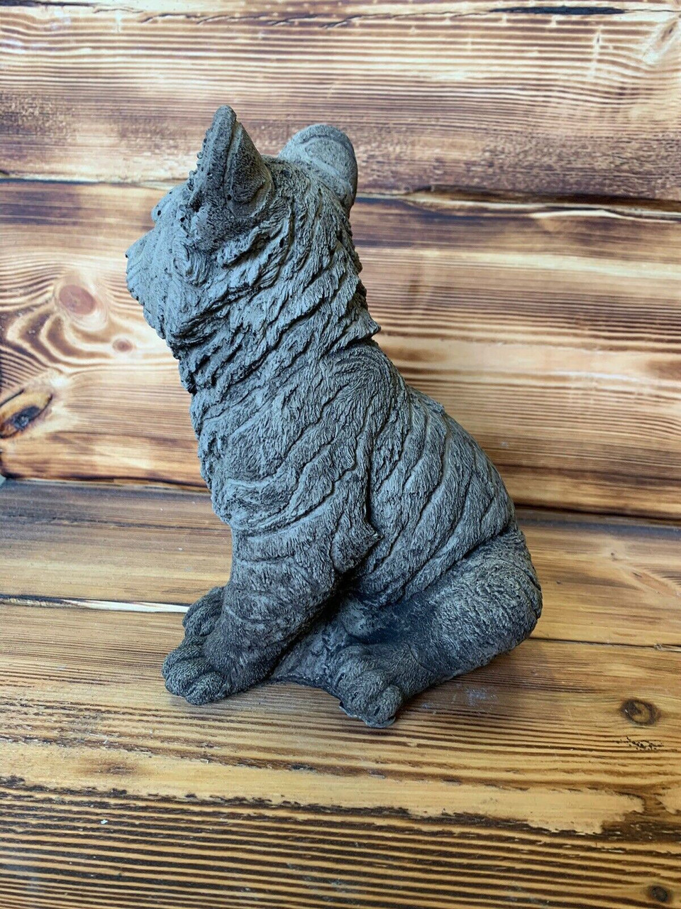 STONE GARDEN DETAILED CUTE SITTING TIGER CUB STATUE ORNAMENT  GIFT CAT