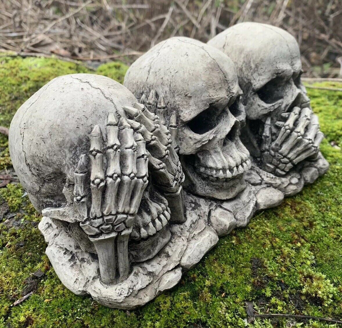 STONE GARDEN SEE HEAR SPEAK NO EVIL GOTHIC DETAILED  SKULL ORNAMENT