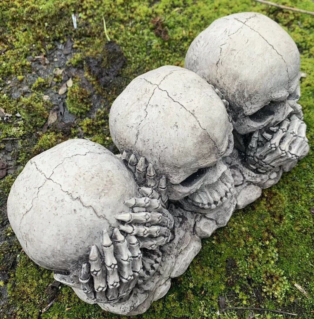 STONE GARDEN SEE HEAR SPEAK NO EVIL GOTHIC DETAILED  SKULL ORNAMENT