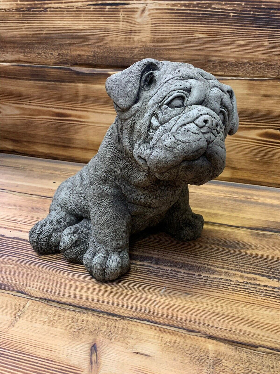 STONE GARDEN CUTE BULLDOG PUP PUPPY HAND CAST STATUE  GIFT ORNAMENT