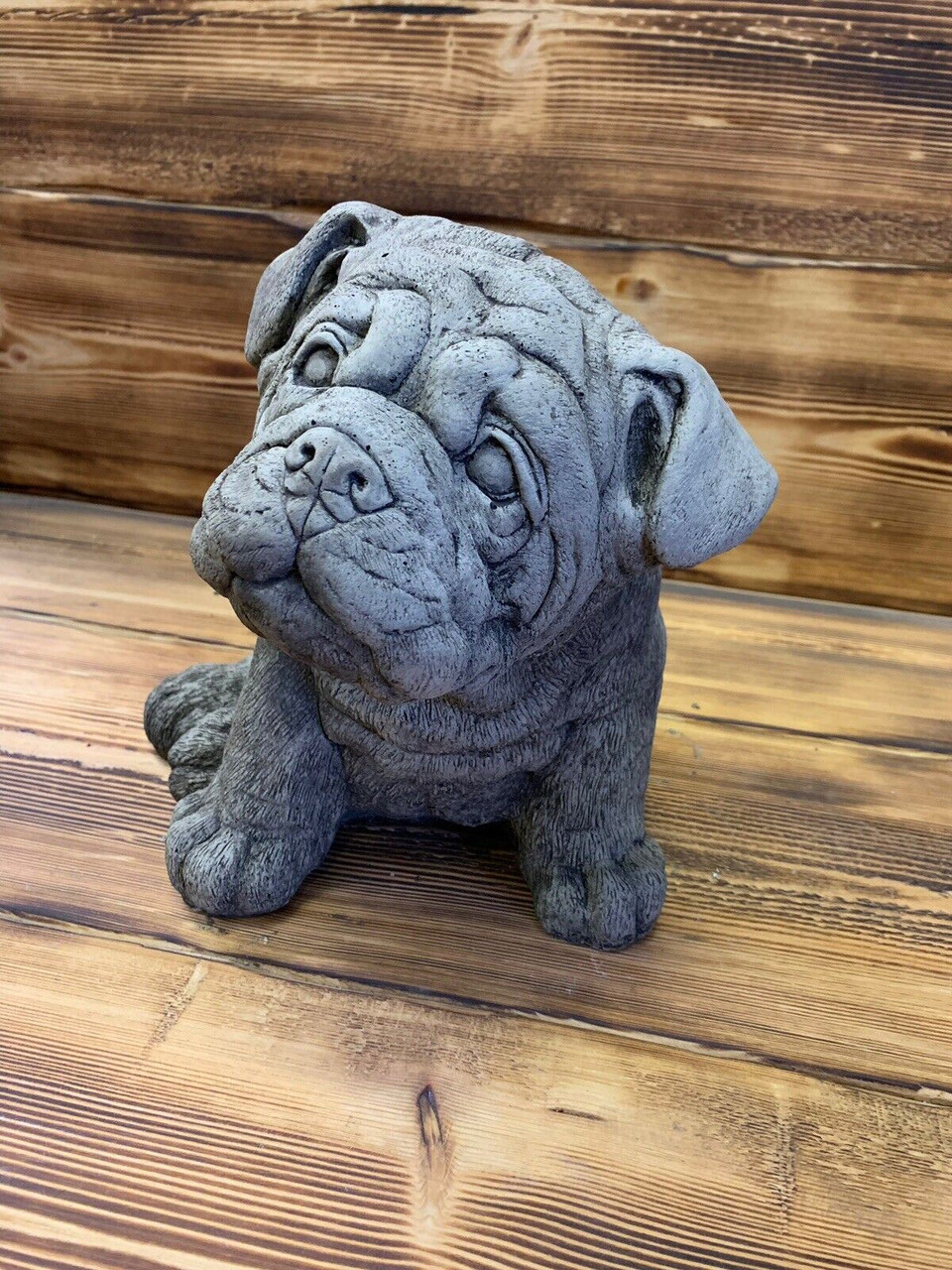 STONE GARDEN CUTE BULLDOG PUP PUPPY HAND CAST STATUE  GIFT ORNAMENT