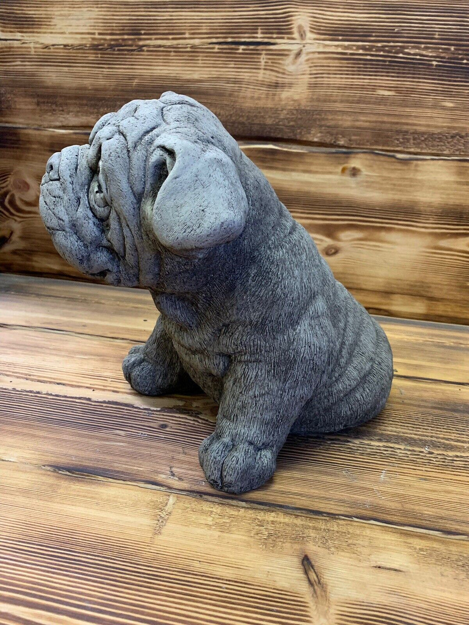 STONE GARDEN CUTE BULLDOG PUP PUPPY HAND CAST STATUE  GIFT ORNAMENT