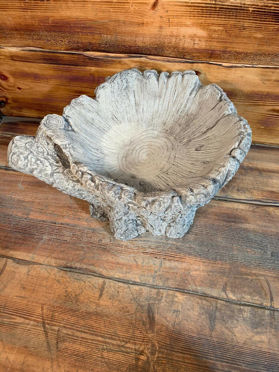 STONE GARDEN TREE TRUNK LOG STYLE LEAF DETAILED BIRD BATH  STATUE ORNAMENT