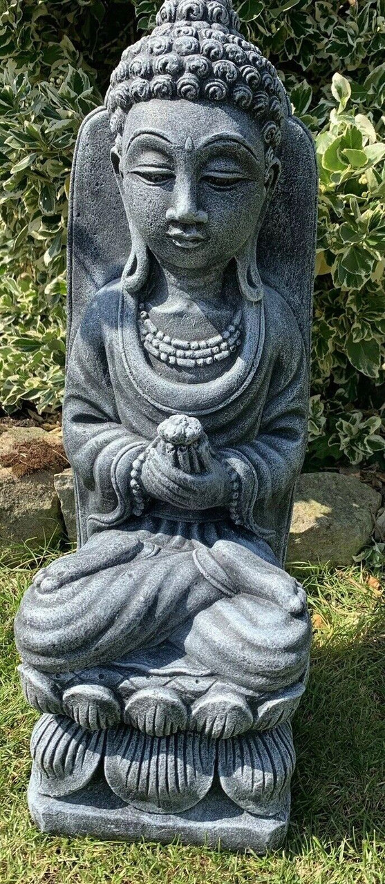 STONE GARDEN LARGE LOTUS PRAYING BUDDHA FLOWER GIFT  STATUE ORNAMENT