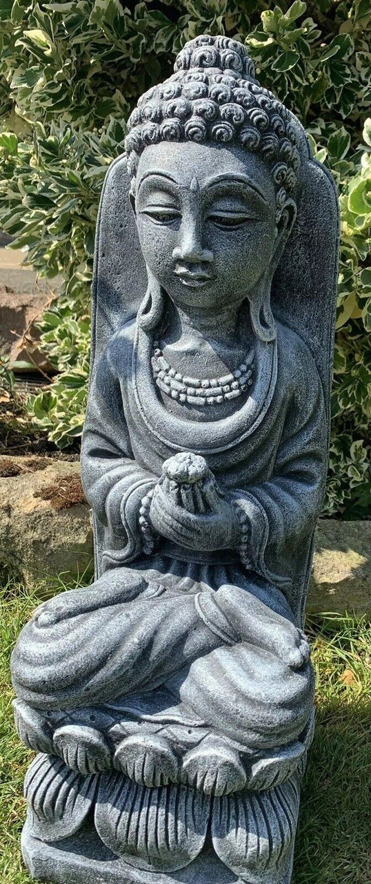 STONE GARDEN LARGE LOTUS PRAYING BUDDHA FLOWER GIFT  STATUE ORNAMENT