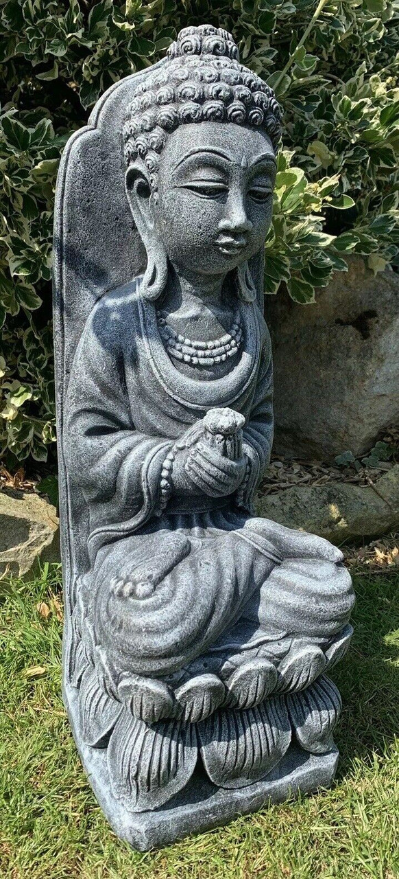 STONE GARDEN LARGE LOTUS PRAYING BUDDHA FLOWER GIFT  STATUE ORNAMENT