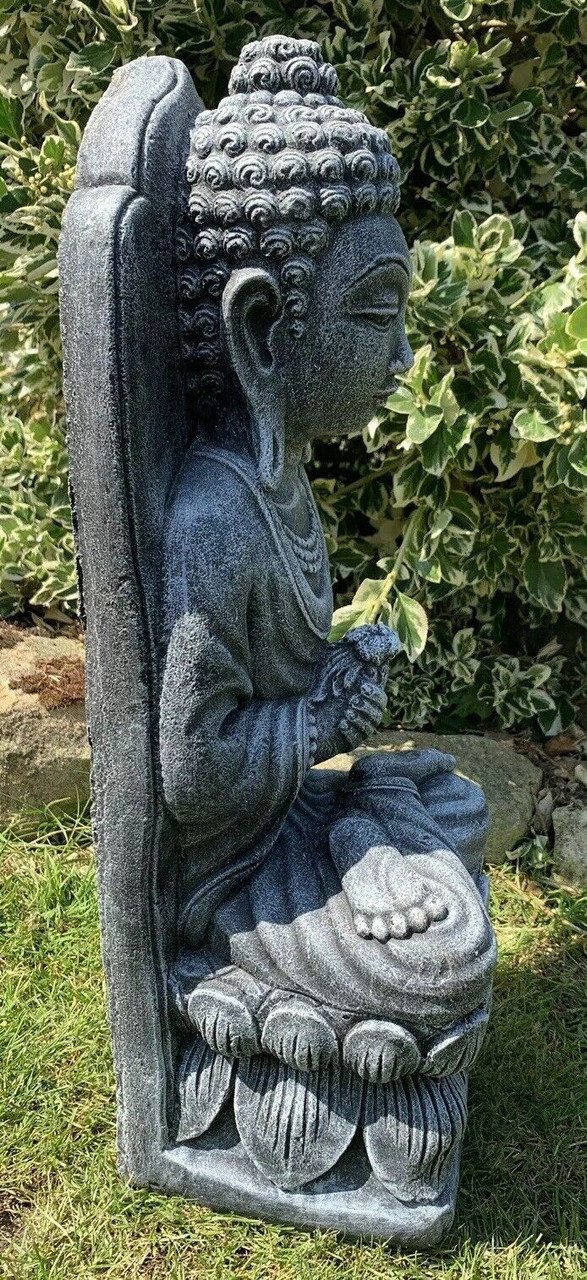 STONE GARDEN LARGE LOTUS PRAYING BUDDHA FLOWER GIFT  STATUE ORNAMENT