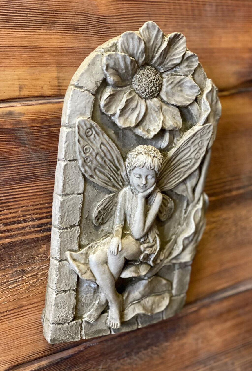 STONE GARDEN  DETAILED LILY FAIRY ANGEL WALL HANGING PLAQUE ORNAMENT