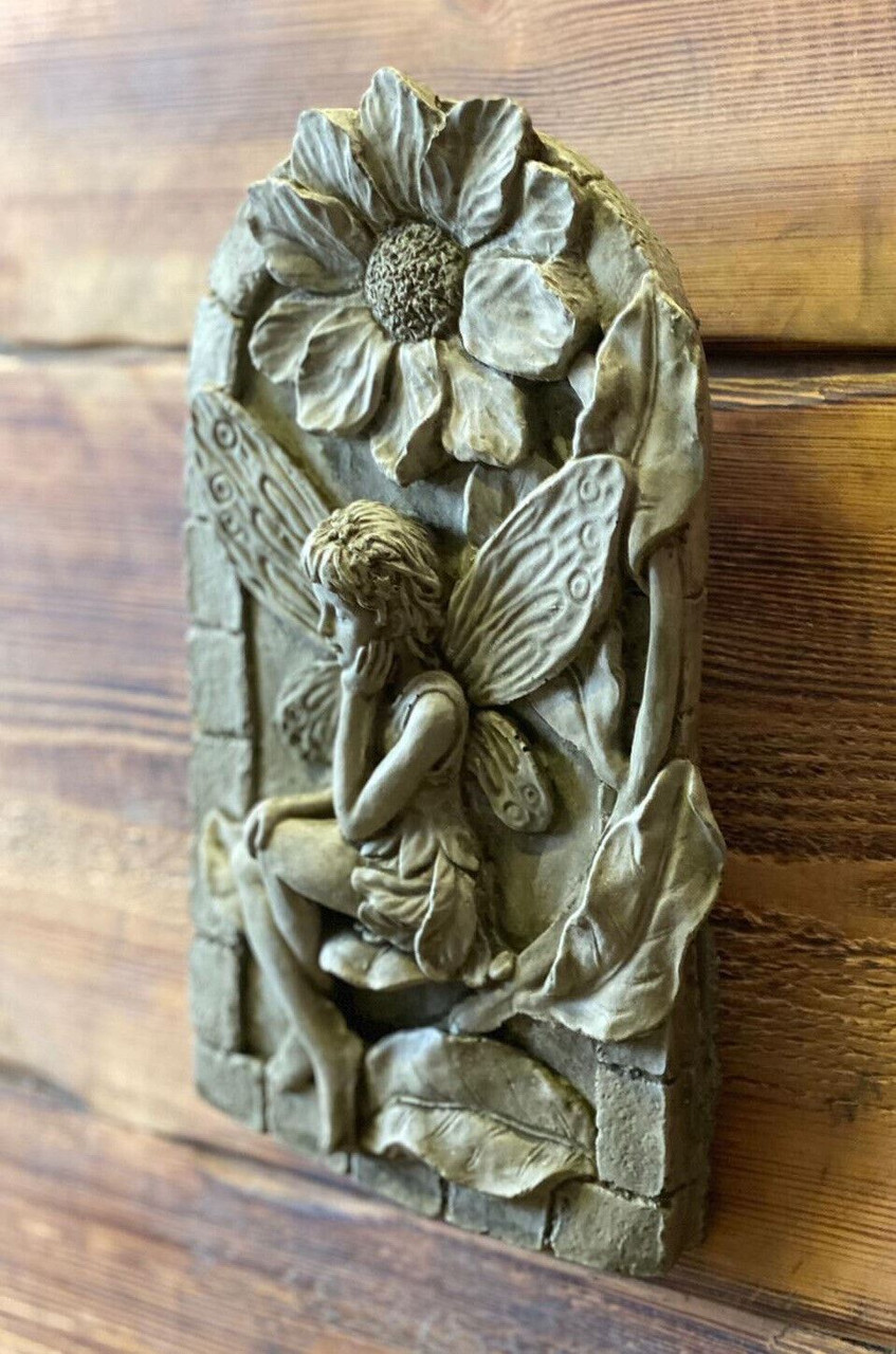 STONE GARDEN  DETAILED LILY FAIRY ANGEL WALL HANGING PLAQUE ORNAMENT