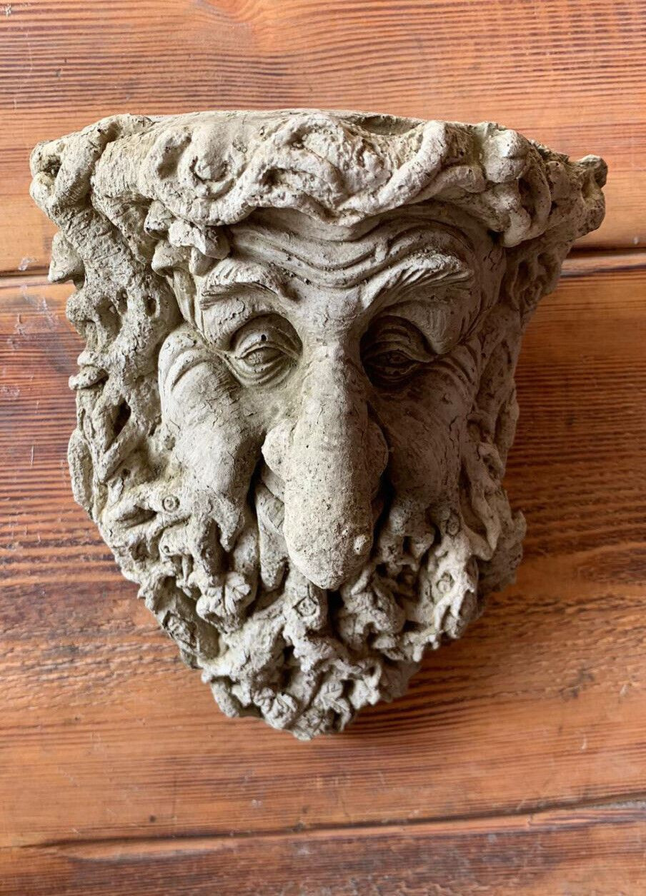 STONE GARDEN  GREEN MAN LEAF FACE / BRANCHES WALL TREE PLAQUE HANGING ORNAMENT