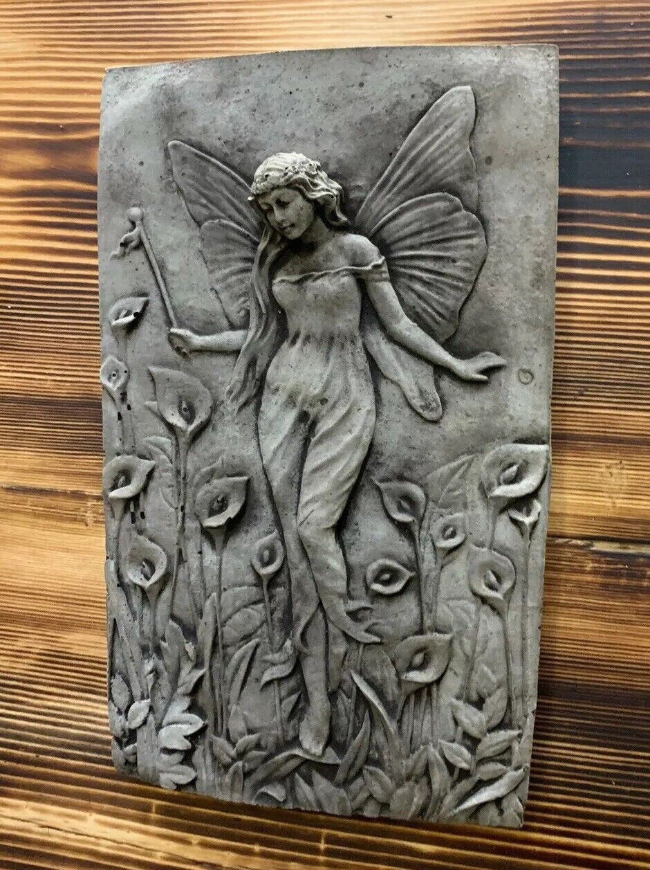 STONE GARDEN DETAILED LILY FAIRY ANGEL WALL  HANGING PLAQUE ORNAMENT