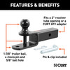 CURT 3-in-1 ATV Ball Mount with 2" Shank and 1-7/8" Trailer Ball Trailer Hitch Ball Mount