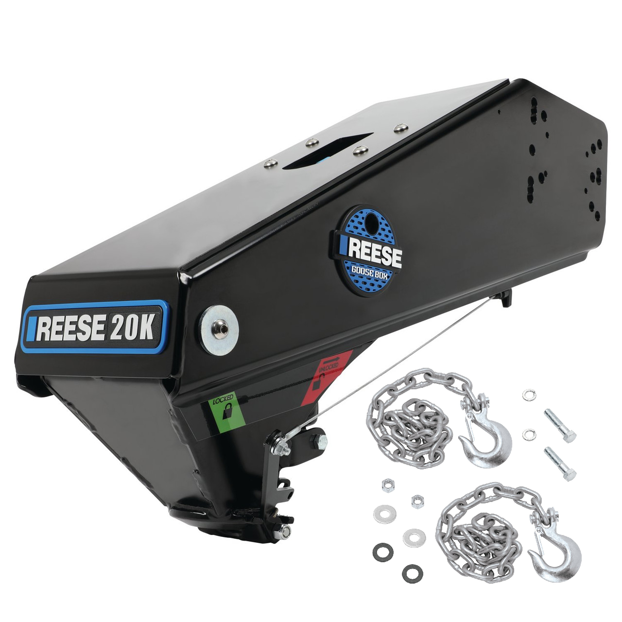 Reese 20k Gen 3 Goose Box 5th Wheel Pin Box, Air Ride 20,000 lbs. Capacity, Fits Lippert (1621, 1716, 0719, Rhino), Fabex PB 600 Series w/ Chains