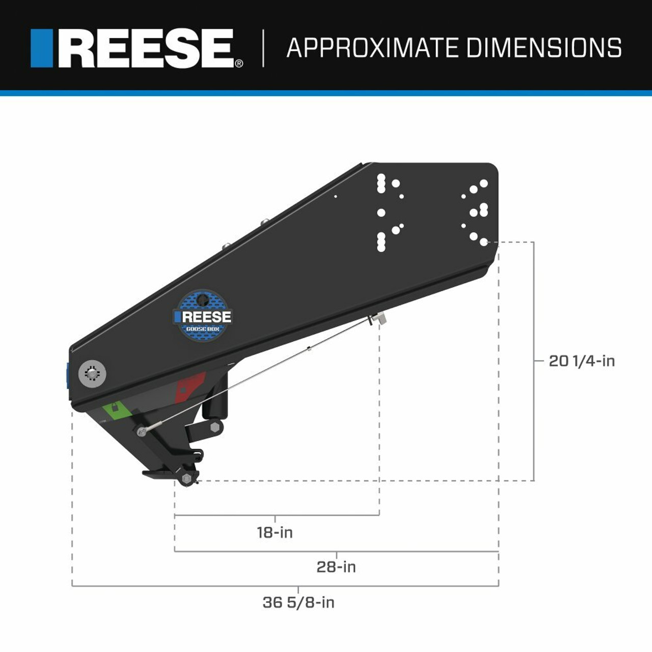 Reese 20k Gen 3 Goose Box 5th Wheel Pin Box, Air Ride 20,000 lbs. Capacity, Fits Lippert (1621, 1716, 0719, Rhino), Fabex PB 600 Series w/ Chains