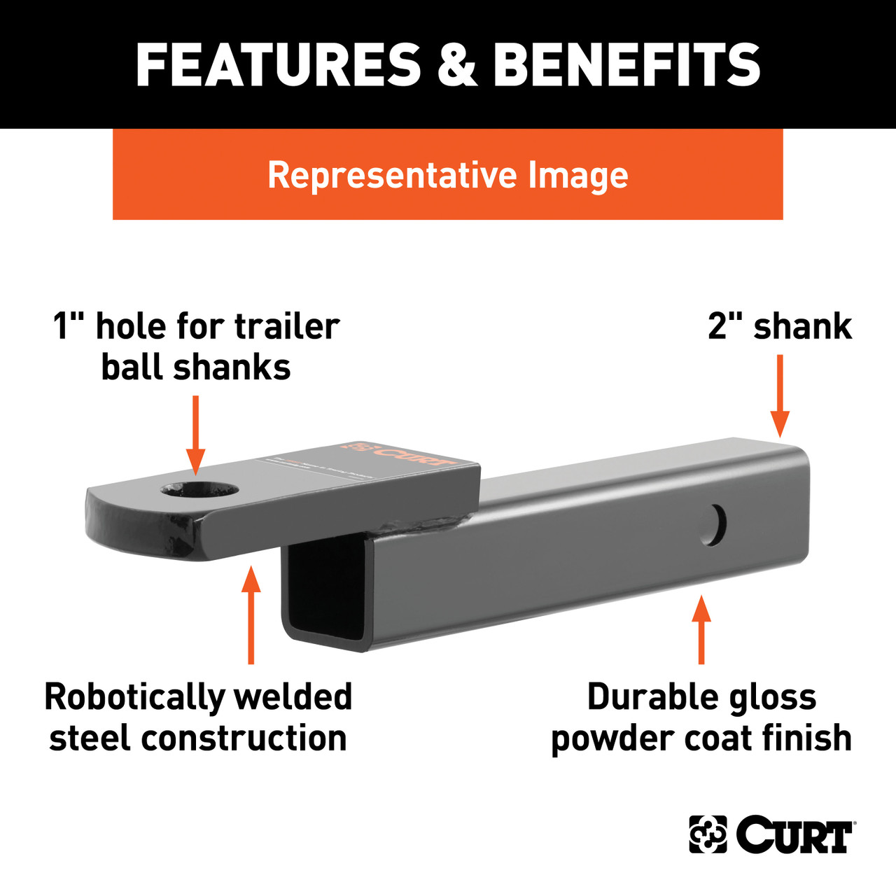 CURT 45020 Class 3 Trailer Hitch Ball Mount, Fits 2-Inch Receiver, 7,500 lbss, 1-Inch Hole, 2-In Drop, 3/4-Inch Rise
