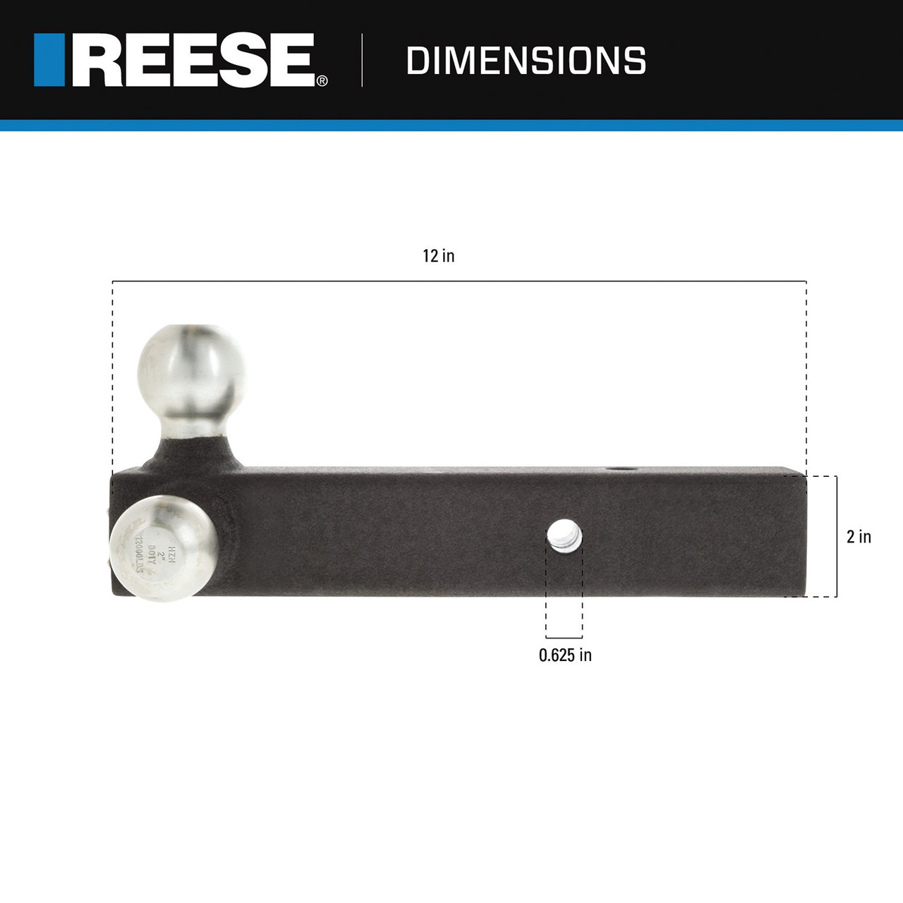 Reese Tri-Ball Trailer Hitch Ball Mount, (1-7/8 Inch, 2 Inch, 2-5/16 Inch Trailer Hitch Balls), Fits 2 Inch Square Receiver, 16,000 lbss. Capacity, Premium Black 7096400