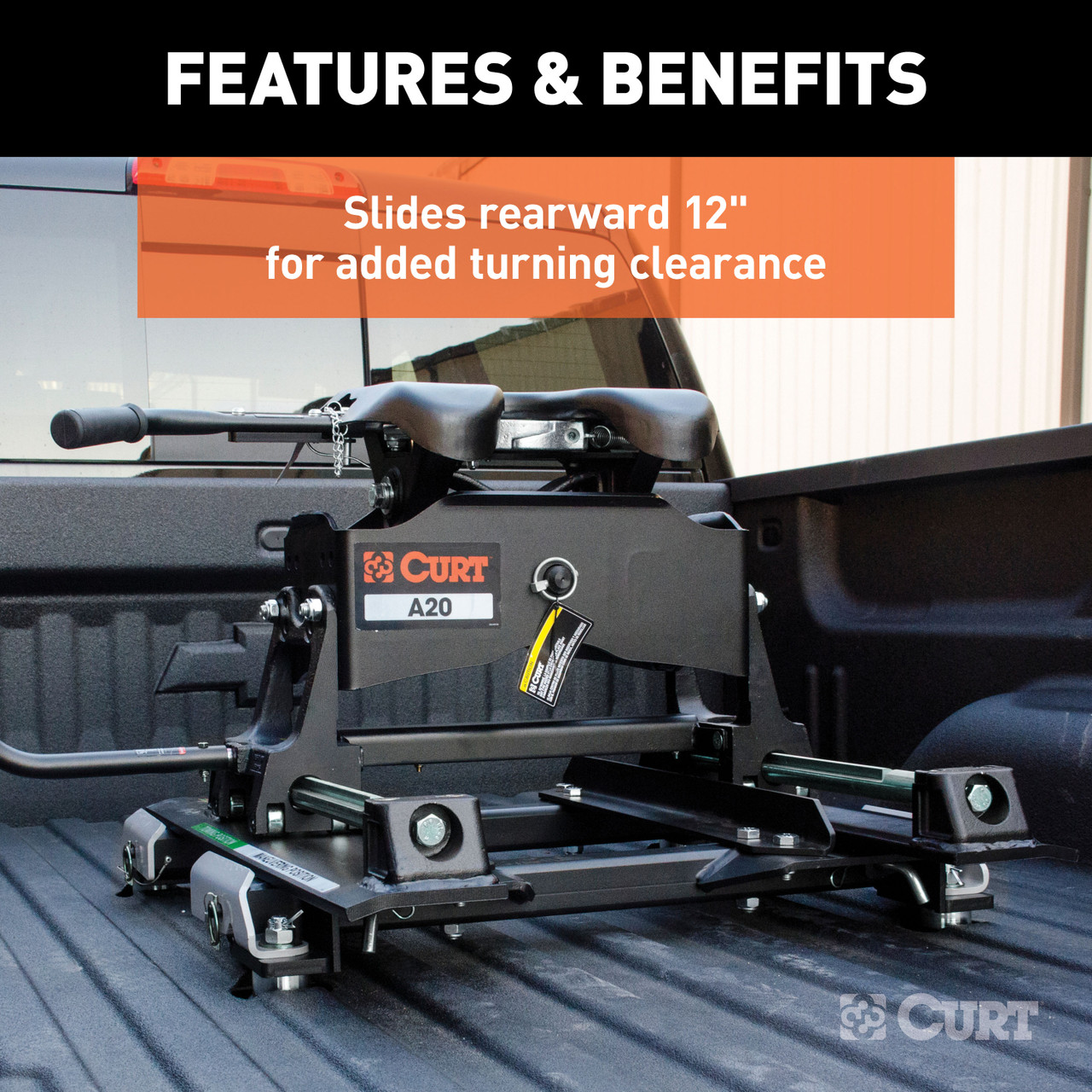 CURT 20K, A20 5th Wheel Slider Hitch, 20,000 lbs, Select Chevy Silverado, GMC Sierra 2500, 3500 HD, 6.5-Foot Bed Puck System 16669