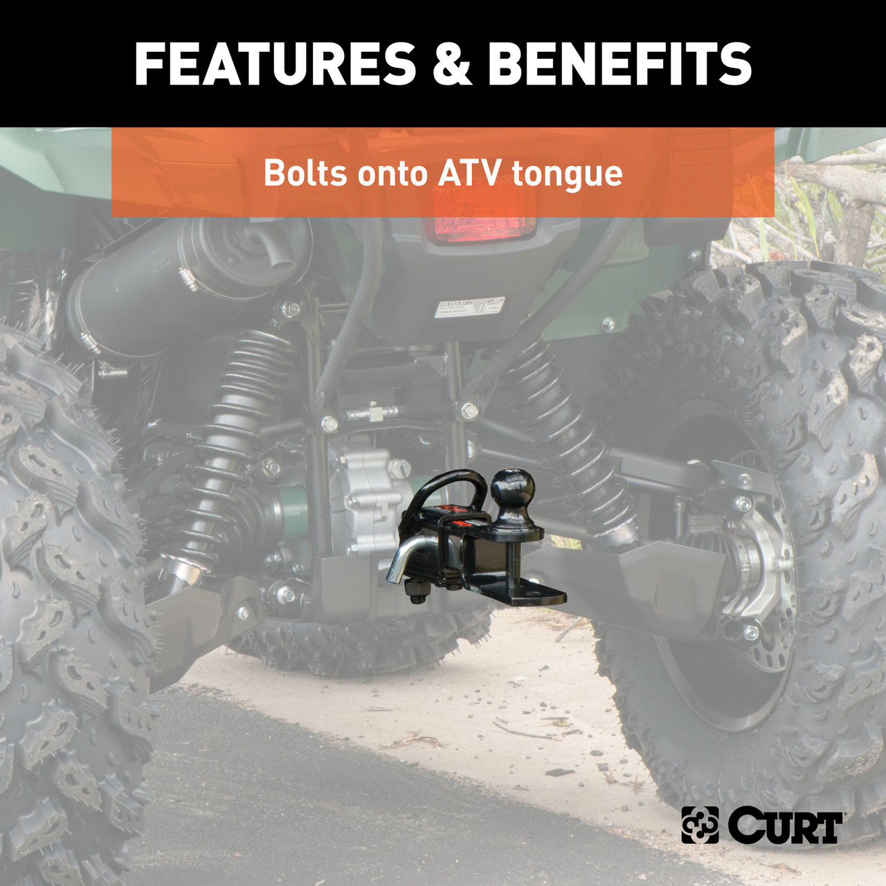CURT 45038 3-in-1 UTV, ATV Trailer Hitch Mount with 2-Inch Receiver Adapter, 2-Inch Ball, Clevis Pin, 5/8-Inch Hole