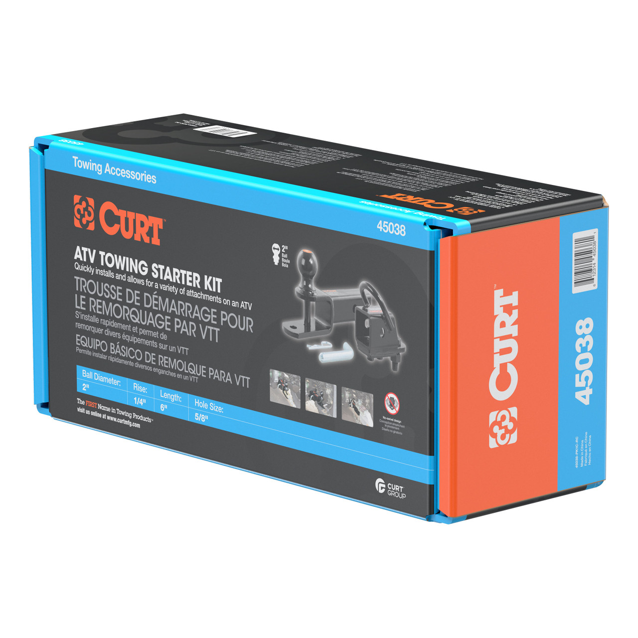CURT 45038 3-in-1 UTV, ATV Trailer Hitch Mount with 2-Inch Receiver Adapter, 2-Inch Ball, Clevis Pin, 5/8-Inch Hole
