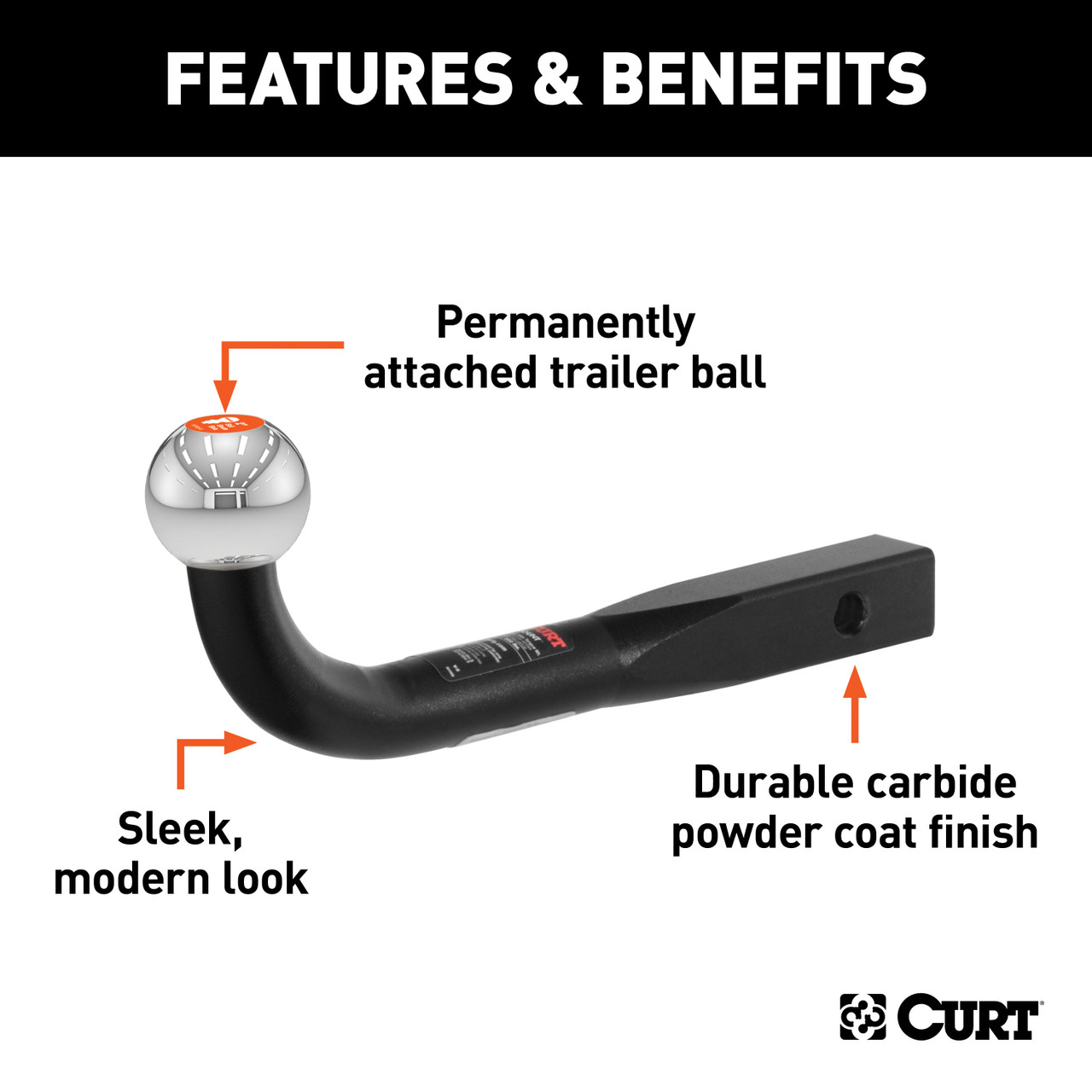 CURT 45552 Euro Trailer Hitch Mount with 2-Inch Trailer Ball, Fits 1-1/4-Inch Receiver, 3,500 lbss, 2-3/4-Inch Height