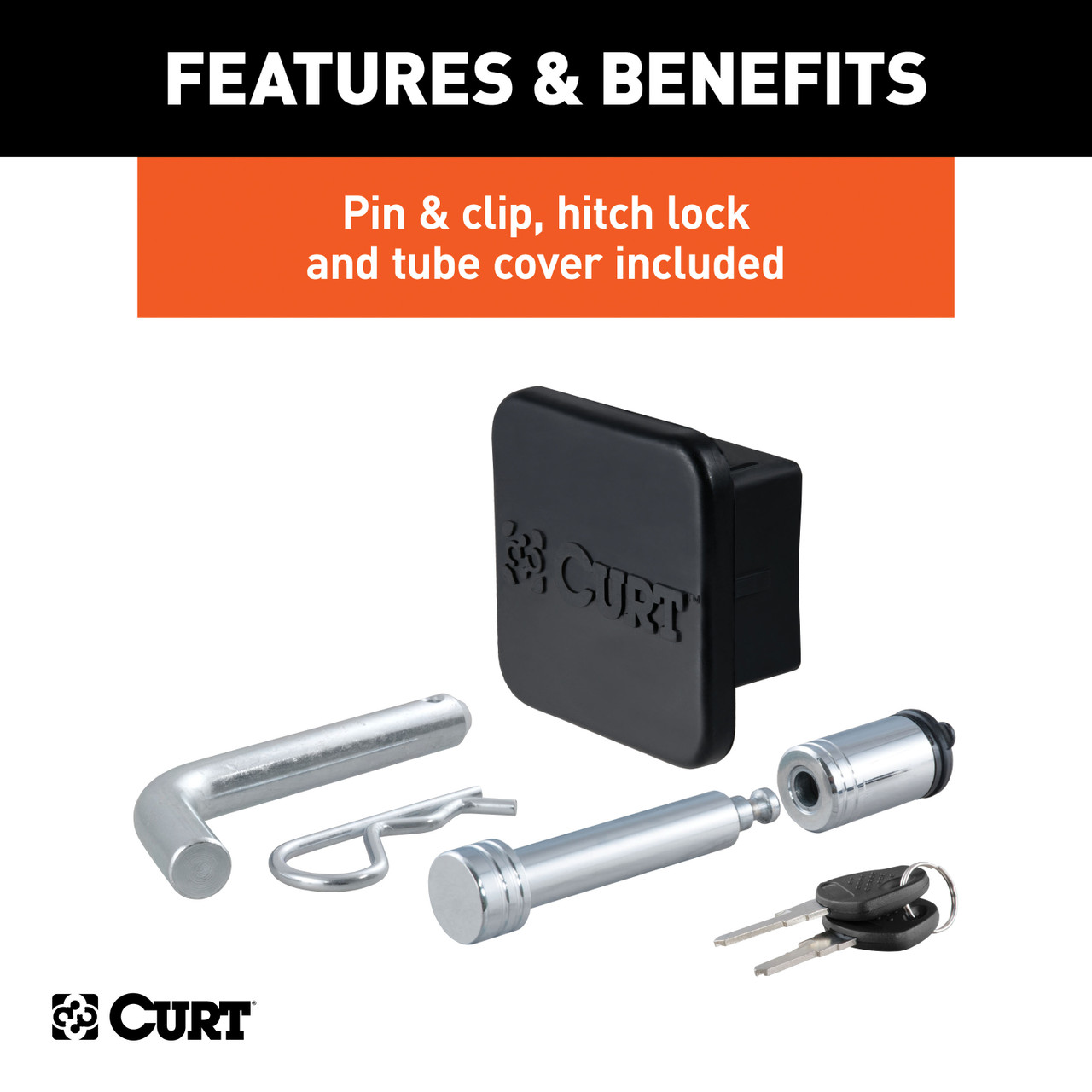 CURT 45554 Trailer Hitch Mount, 2-Inch Ball, Lock, Fits 2-In Receiver, 7,500 lbss, 4" Drop, Cap