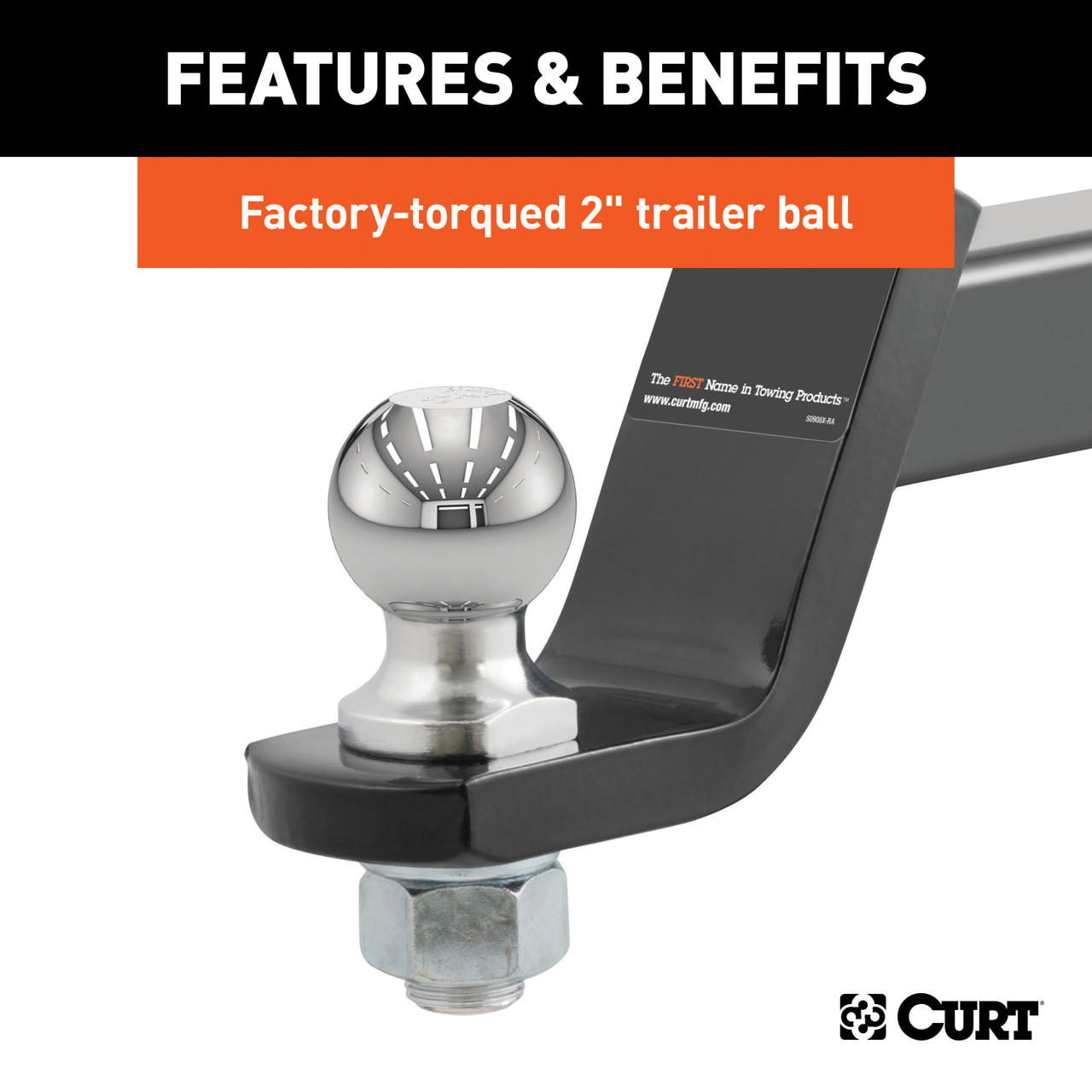 CURT 45554 Trailer Hitch Mount, 2-Inch Ball, Lock, Fits 2-In Receiver, 7,500 lbss, 4" Drop, Cap