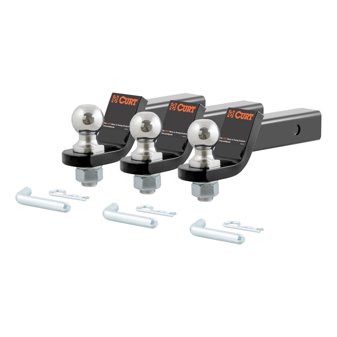 CURT 45037 Trailer Hitch Mounts with 2-Inch Ball & Pin, Fits 2-In Receiver, 7,500 lbss, 2" Drop, 3-Pack