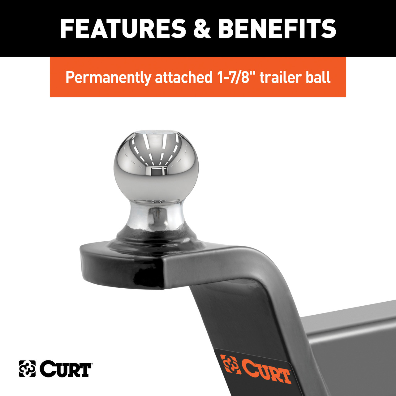 CURT 45152 Fusion Trailer Hitch Mount with 1-7/8-Inch Ball & Pin, Fits 2-Inch Receiver, 5,000 lbss, 2-In Rise
