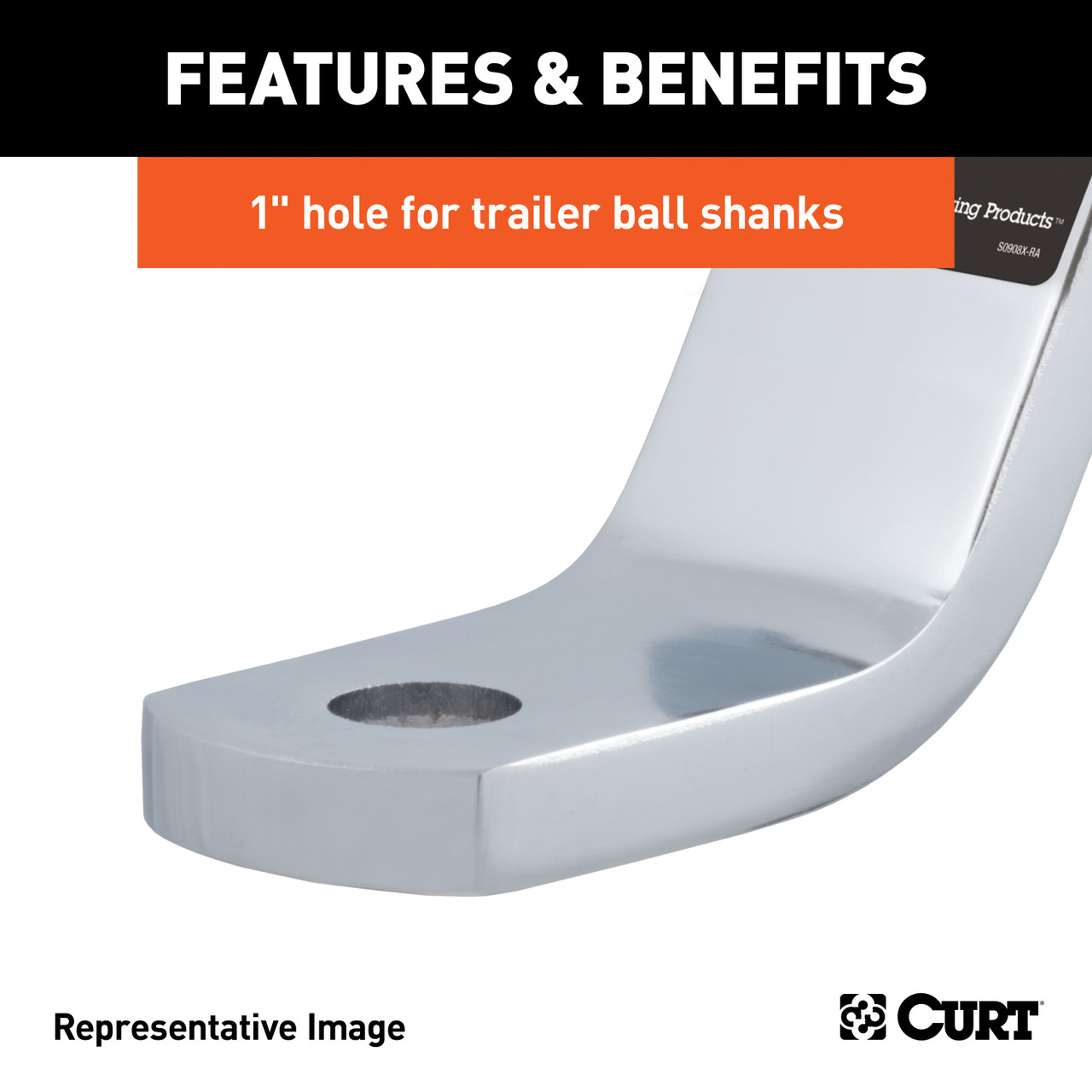 CURT 45296 Chrome Class 3 Trailer Hitch Ball Mount, Fits 2-Inch Receiver, 7,500 lbss, 1-Inch Hole, 4-Inch Drop, 2-In Rise