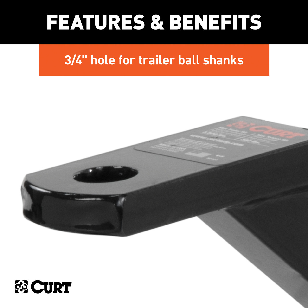 CURT 45507 Vertical Trailer Hitch Ball Mount, Fits 1-1/4-Inch Receiver, 3,500 lbss, 3/4-Inch Hole, 2-1/4-Inch Drop