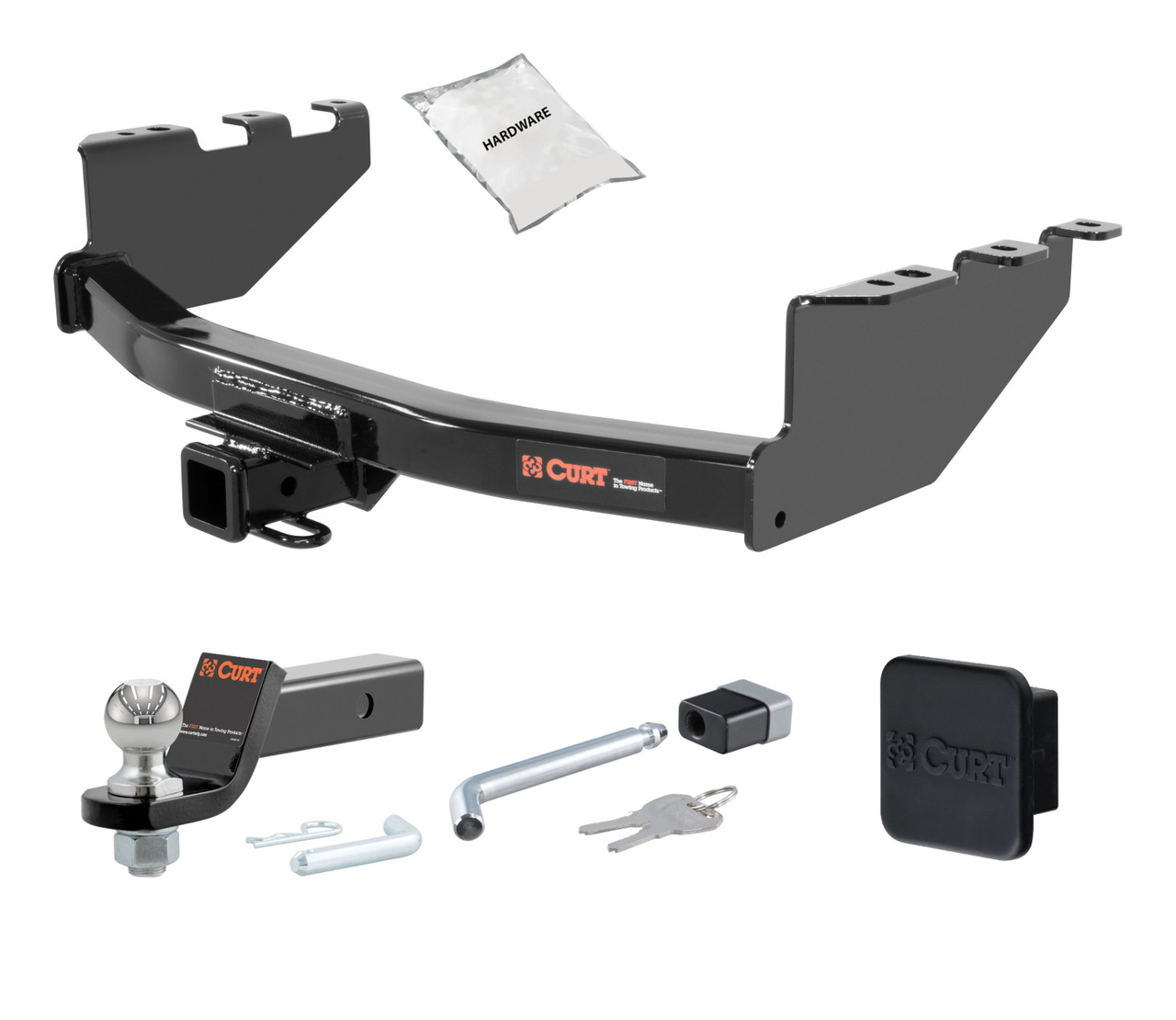 14 - 18 Chevrolet Silverado 1500 Excluding roll pan bumper, Tommy Gate lift or 10" drop bumper 2in. CURT Trailer Hitch + Ball Mount + Cover + Lock Kit HWA418